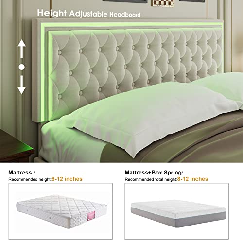 Queen Upholstered LED Bed Frame with 4 Drawers, Velvet Platform Storage Bed