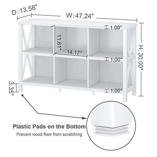 6 Cube Storage Organizer with Shelf, Long Wood and Metal Cubby Bookcase