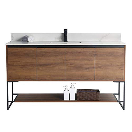 60" Inch Bathroom Vanity and Sink, Knob Free Design