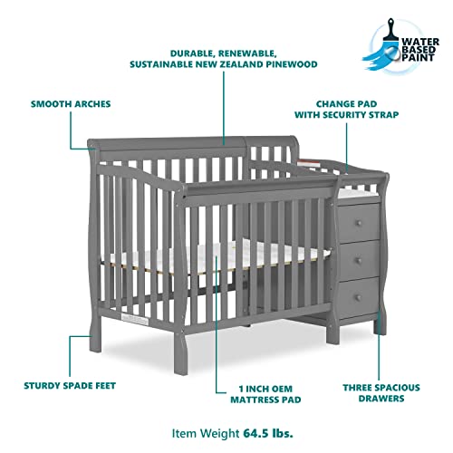 Jayden 4-in-1 Mini Convertible Crib And Changer in Storm Grey