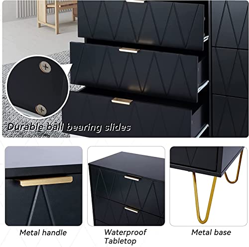 6 Drawer Dresser ,Modern Dresser Chest with Wide Drawers and Metal Handles