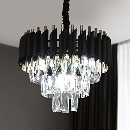 Modern Crystal Chandeliers 3 Tiers Black and Gold