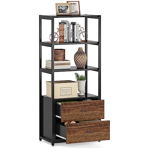 Bookcase, 4-Tier Bookshelf with 2 Drawers, Etagere Standard Book Shelves Display Shelf