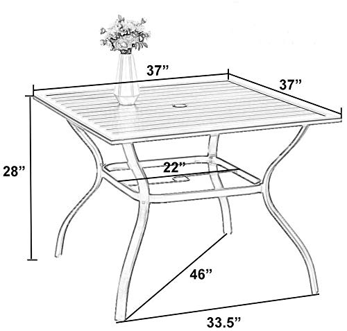 37" Metal Steel Slat Patio Dining Table Square Backyard Bistro Table