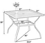 37" Metal Steel Slat Patio Dining Table Square Backyard Bistro Table