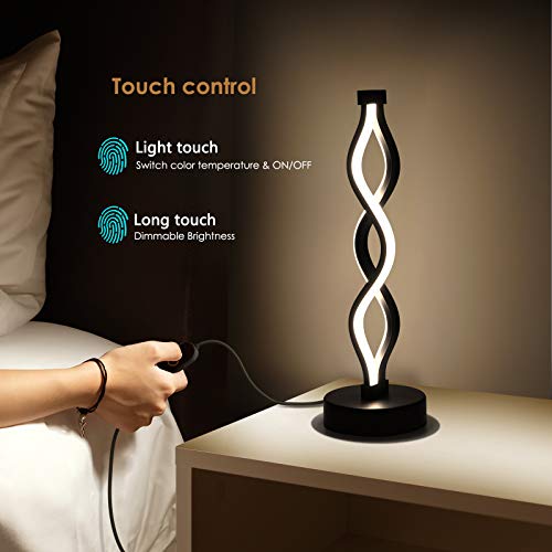 Infinity Spiral LED Table Lamp Black, Dimmable Metallic Beside Lamp