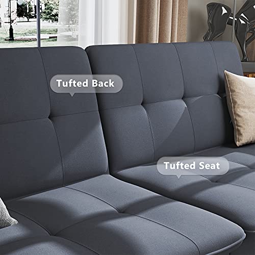 HONBAY Convertible Folding Futon Sleeper Sofa Bed for Small Space Tufted Sleeper Couch Bed with Adjustable Armrest, Bluish Grey