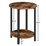 Round Side Table, Sofa Couch Table with Storage Shelf, 2-Layer Industrial End Table