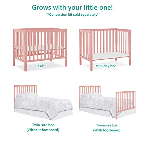 Dream On Me, Edgewood 4-in-1 Convertible Mini Crib, Dusty Pink