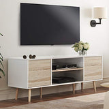 Wood Media Console Table with Doors Home Entertainment Center for Living Room