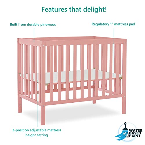 Dream On Me, Edgewood 4-in-1 Convertible Mini Crib, Dusty Pink