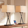 Table Lamps 26.5" High Set of 2 with Hotel Style USB Charging Port LED Bronze Metal