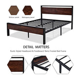 14 Inch Queen Size Metal Platform Bed Frame with Wooden Headboard and Footboard