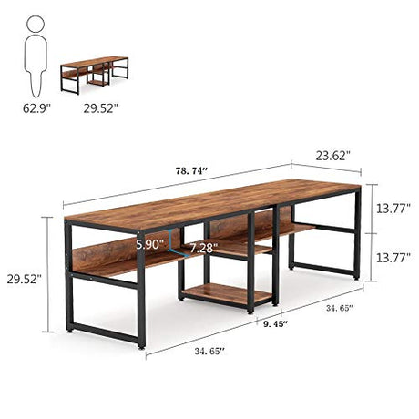 Two Person Desk with Bookshelf