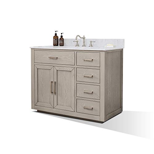 Grace 42-Inch (42") Mid-Century Bathroom Sink Vanity Set with Carrara White Quartz Top