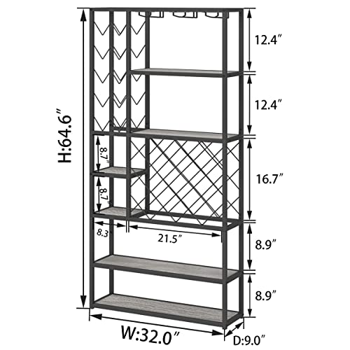 Industrial Wine Rack Freestanding Floor, Farmhouse Tall Coffee Bar Cabinet with Storage