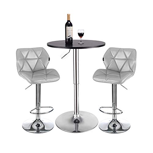 Bar Table Stool Set Of 3 – Adjustable Round Table Black and 2 Swivel Pub Stools Flannel