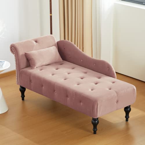 Tufted Upholstered Velvet Rolled Arm Chaise Lounges Indoor Chair