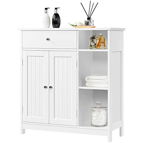 Large Bathroom Floor Cabinet, Side Cabinet with Drawer & Adjustable Shelves