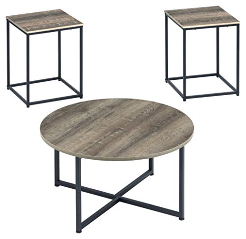 Wadeworth Urban Wood Grain 3-Piece Table Set, Includes 1 Coffee Table and 2 End Tables, Brown & Black
