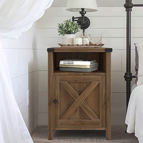 Side Table, Set of 2 End Table with Barn Door and Shelf