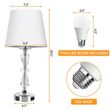 Set of 2 Crystal Table Lamp, 3-Way Dimmable Touch Control Lamp with Dual USB Ports