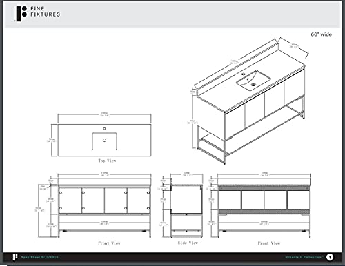 60" Inch Bathroom Vanity and Sink, Knob Free Design