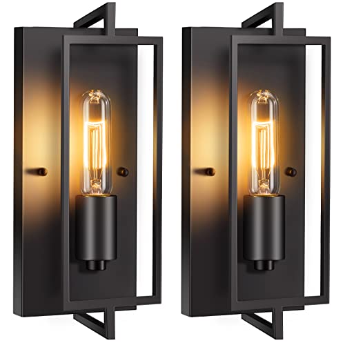 Industrial Black Wall Sconces, Vintage Farmhouse Wall Sconces Lighting Set of 2