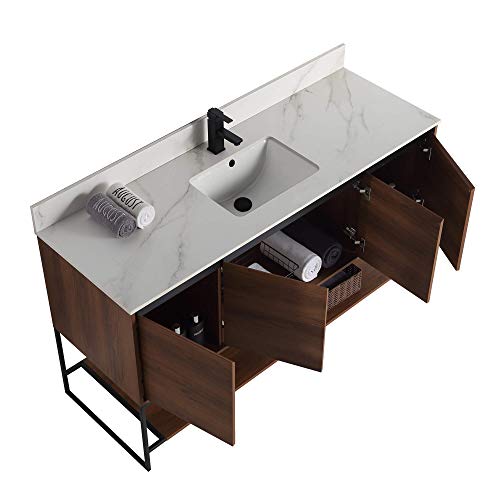 60" Inch Bathroom Vanity and Sink, Knob Free Design