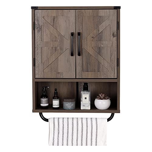 Rustic Wood Wall Mounted Storage Cabinet with Two Barn Door