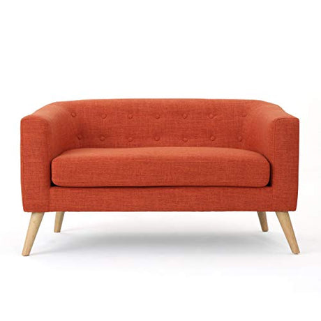 Bridie Mid-Century Modern Loveseat, Muted Orange Fabric