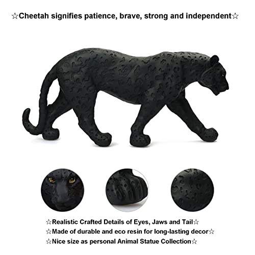 Cheetah Statue Black Panther Leopard Figurine in Resin Animal Sculpture