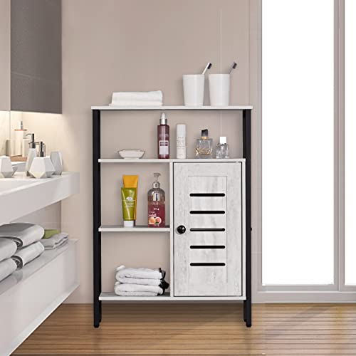 Bathroom Floor Cabinet, 4 Tier Industrial Wooden Freestanding Storage Cabinet with Adjustable Shelf