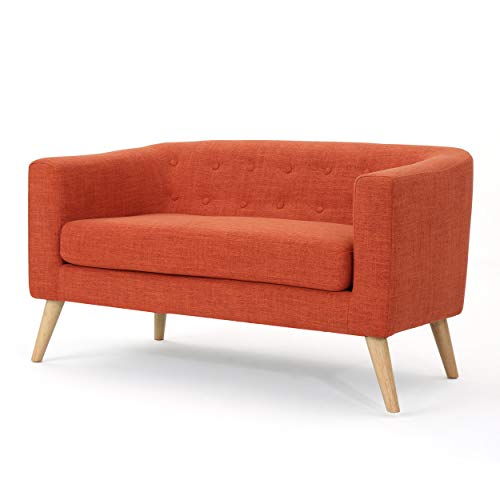 Bridie Mid-Century Modern Loveseat, Muted Orange Fabric