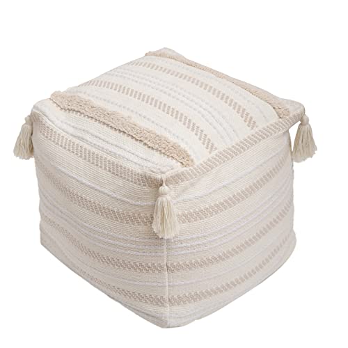 Boho Neutral Decorative Square Unstuffed Pouf - Braided Handwoven Casual Ottoman