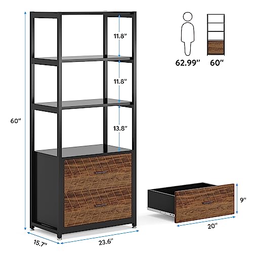 Bookcase, 4-Tier Bookshelf with 2 Drawers, Etagere Standard Book Shelves Display Shelf
