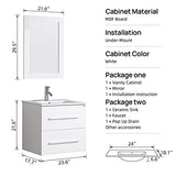 24" White Wall Mounted Bathroom Vanity Set Two Drawers Storage Cabinet with Ceramic