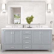 Double Rectangle Sinks with Pure White Quartz Countertop in Gray