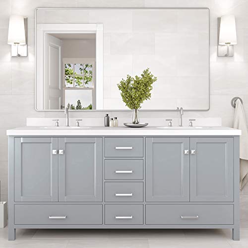 Double Rectangle Sinks with Pure White Quartz Countertop in Gray