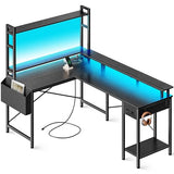 L Shaped Desk Gaming Desk with LED Lights & Power Outlets, Computer Desk