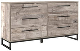 Neilsville Industrial 6 Drawer Dresser, Butcher Block Gray