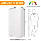 Steel Wardrobe Cabinet with 2 Doors, White Metal Locker Cabinet