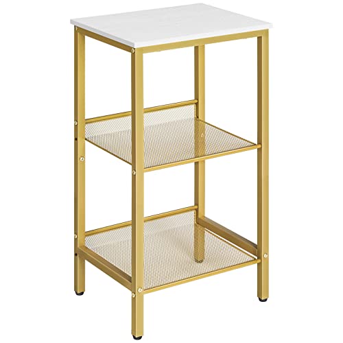 Side Table, 3-Tier End Telephone Table with Adjustable Mesh Shelves