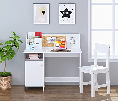 Kids Study Desk with Chair, Wooden Children School Study Table with Hutch and Chair