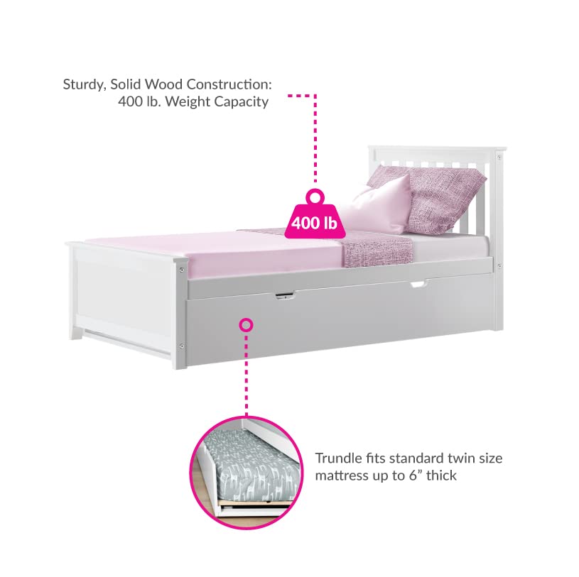 Twin Bed, Wood Bed Frame with Headboard For Kids with Trundle