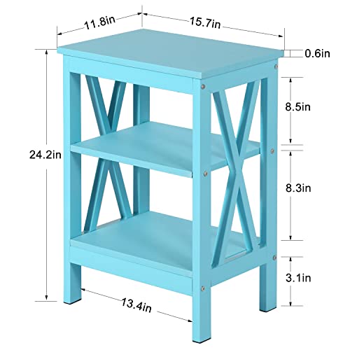 Side End Table with Storage Shelf Nightstands Light Blue