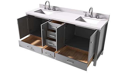 Double Rectangle Sinks with Pure White Quartz Countertop in Gray