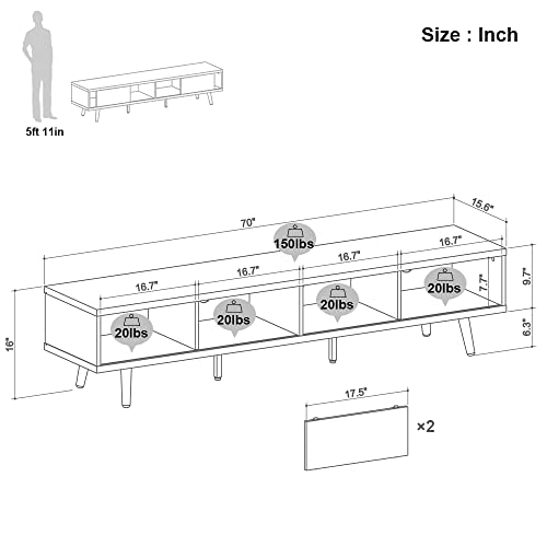 70 inch Mid Century Modern TV Stand for 75 inch TV