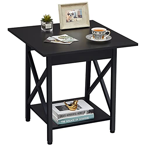 End Table 24'' Industrial Design Side Table with Storage Shelf for Living Room