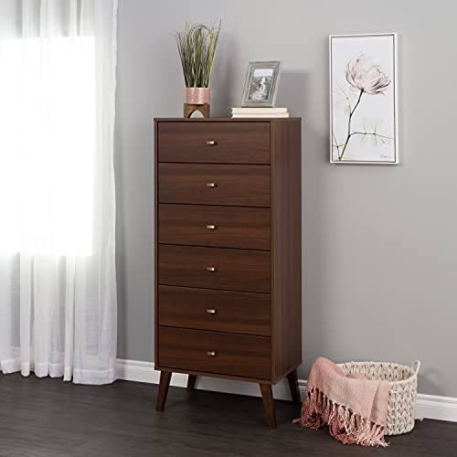 Milo Mid Century Modern Tall Chest, 6-Drawer, Cherry